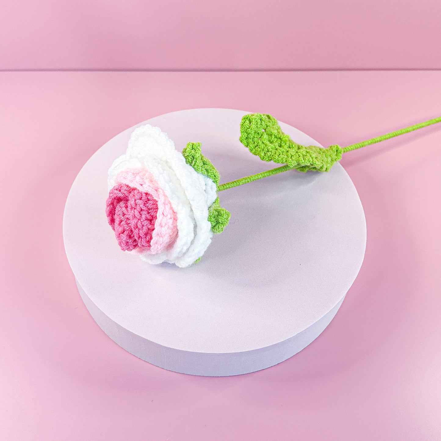 Crotchet White & Pink Rose