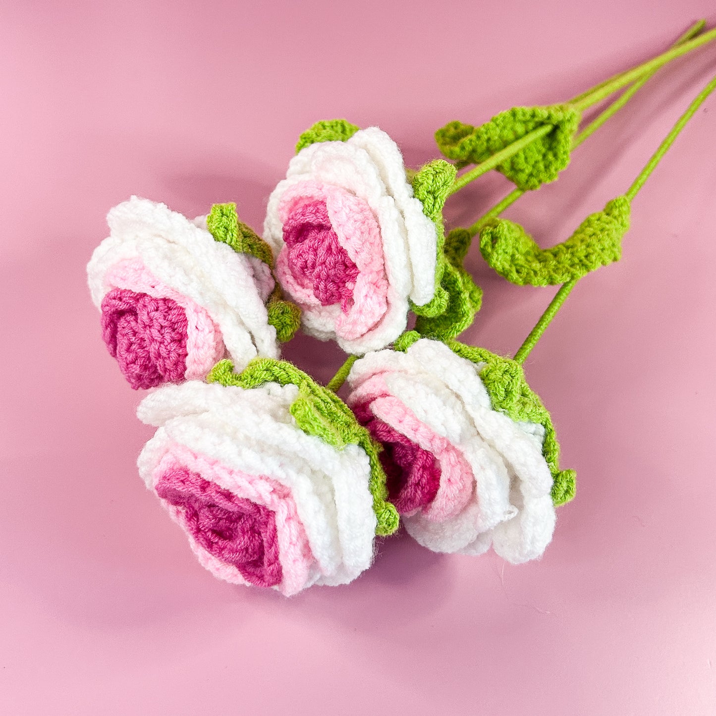 Crotchet White & Pink Rose